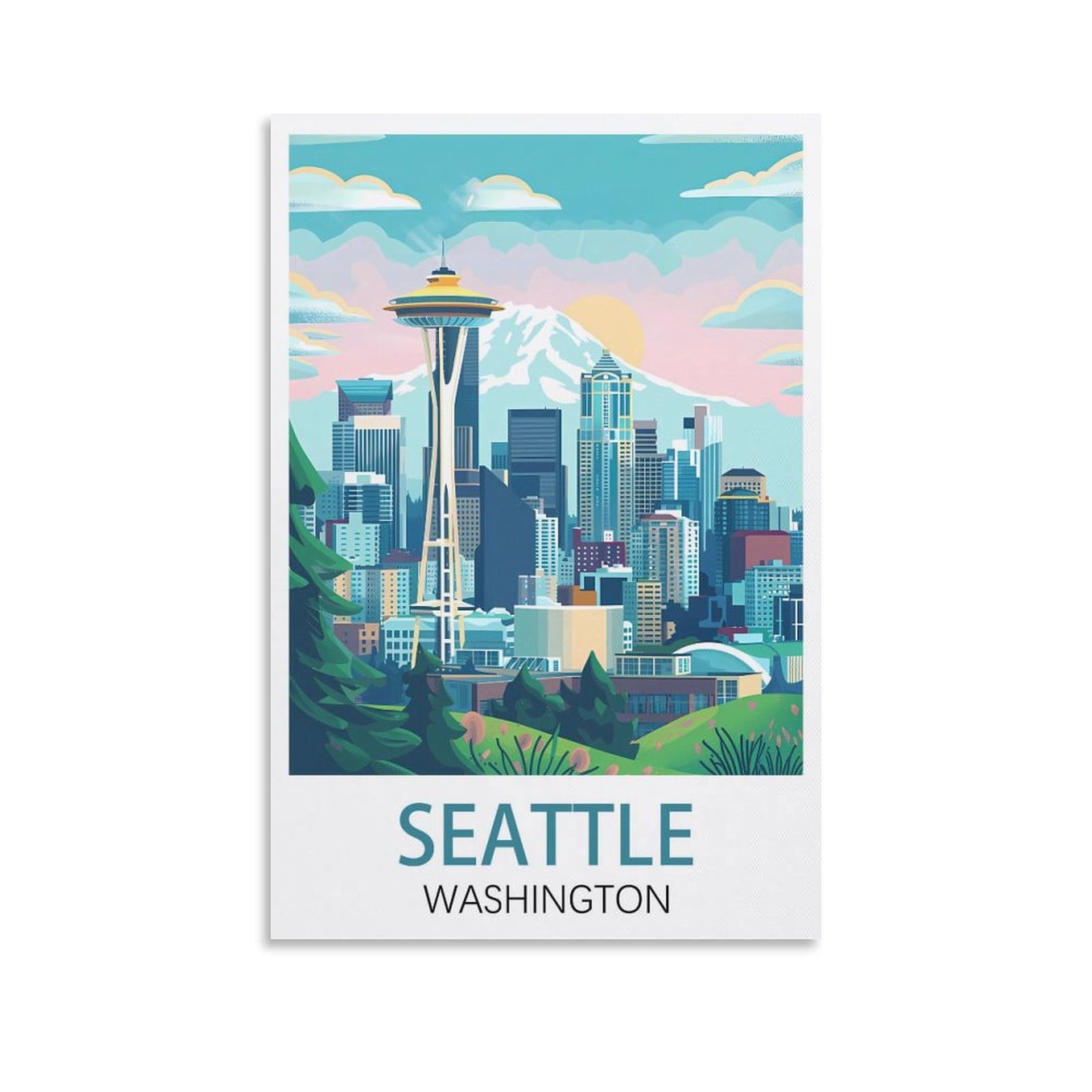 Losnabo Unframe-Style Seattle Washington Vintage Travel Poster 12X18inch(30X45cm) Canvas Wall Poster And Art Picture Print Modern Home Bedroom Decor