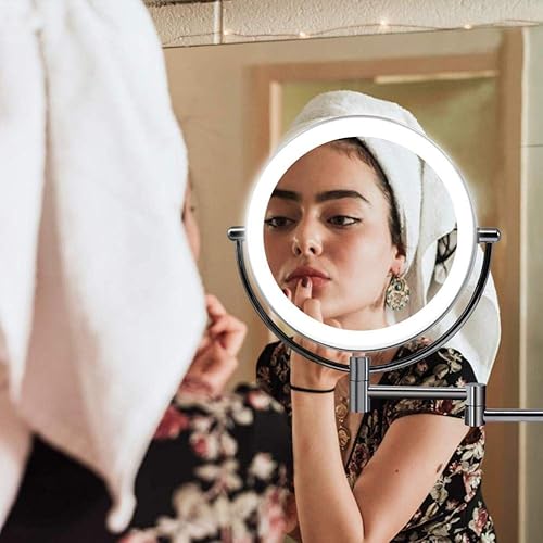 Miniatura 3 de ROLTIN 8inchLEDLighted Wall Mounted Beauty Mirror,Double-Sided Folding Bathroom Mirrors 360Swivel Makeup Mirror Extendable Round Shape,Rose Gold