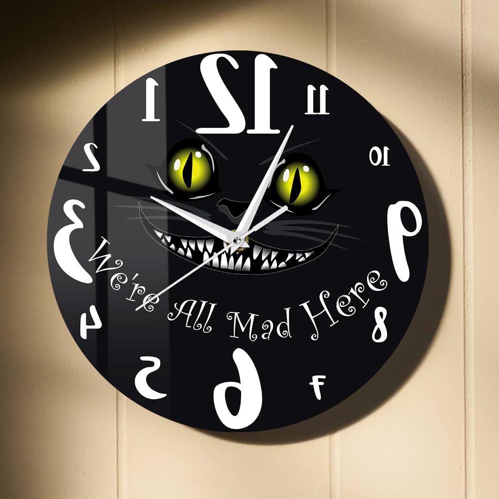 Reloj de marcha atrás con diseño de gato de Cheshire de 15 pulgadas, en sentido contrario a las agujas del reloj, reloj de pared silencioso de cuarzo sin tictac, funciona con pilas, estamos