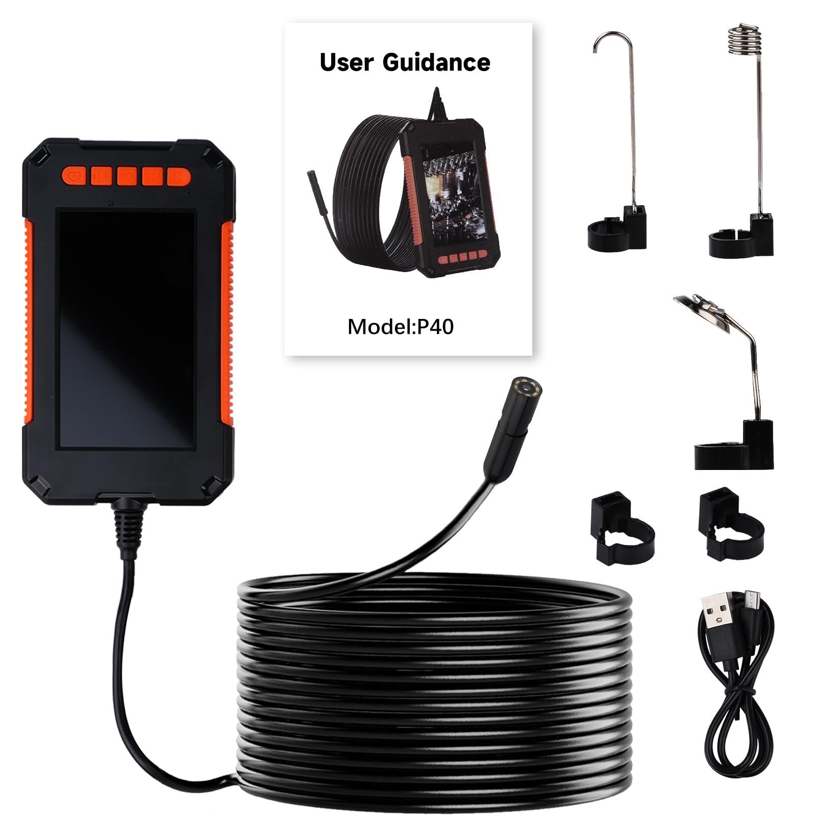 DEWIN Endoskopkamera mit Licht, Endoskop Inspektionskamera 8mm IP67 wasserdichte Rohrkamera mit 5 Meter Kabel und 4,3-Zoll Bildschirm