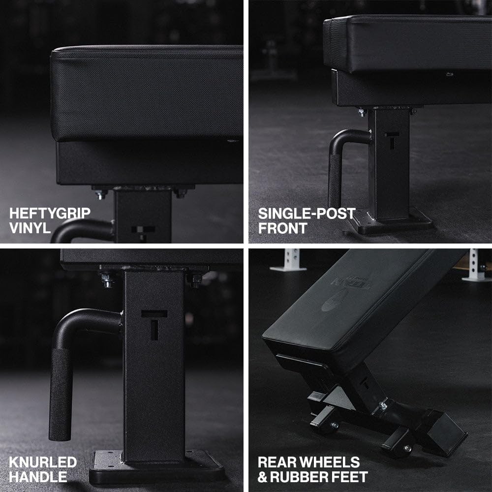 Titan Fitness TITAN Series Single Post Flat Bench, Rated 1,200 LB, 4" Thick HeftyGrip Vinyl Pad, Dedicated Home Gym Competition Weightlifting & Strength Training Utility Bench