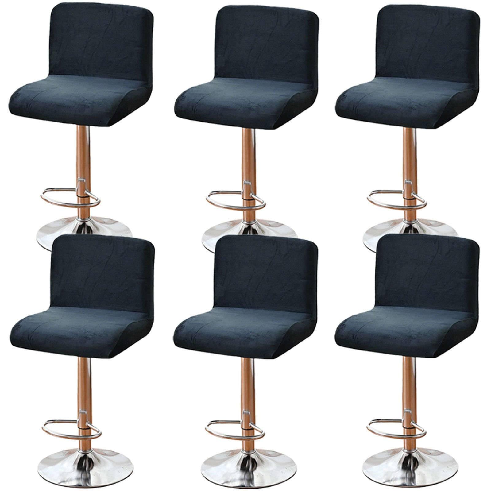 Velvet Stretch Bar Stool Covers, Removable Pub Chair Slipcover with Backs Square Washable Bar Chair Covers for Dining Room Cafe-Navy Blue-Set of 6