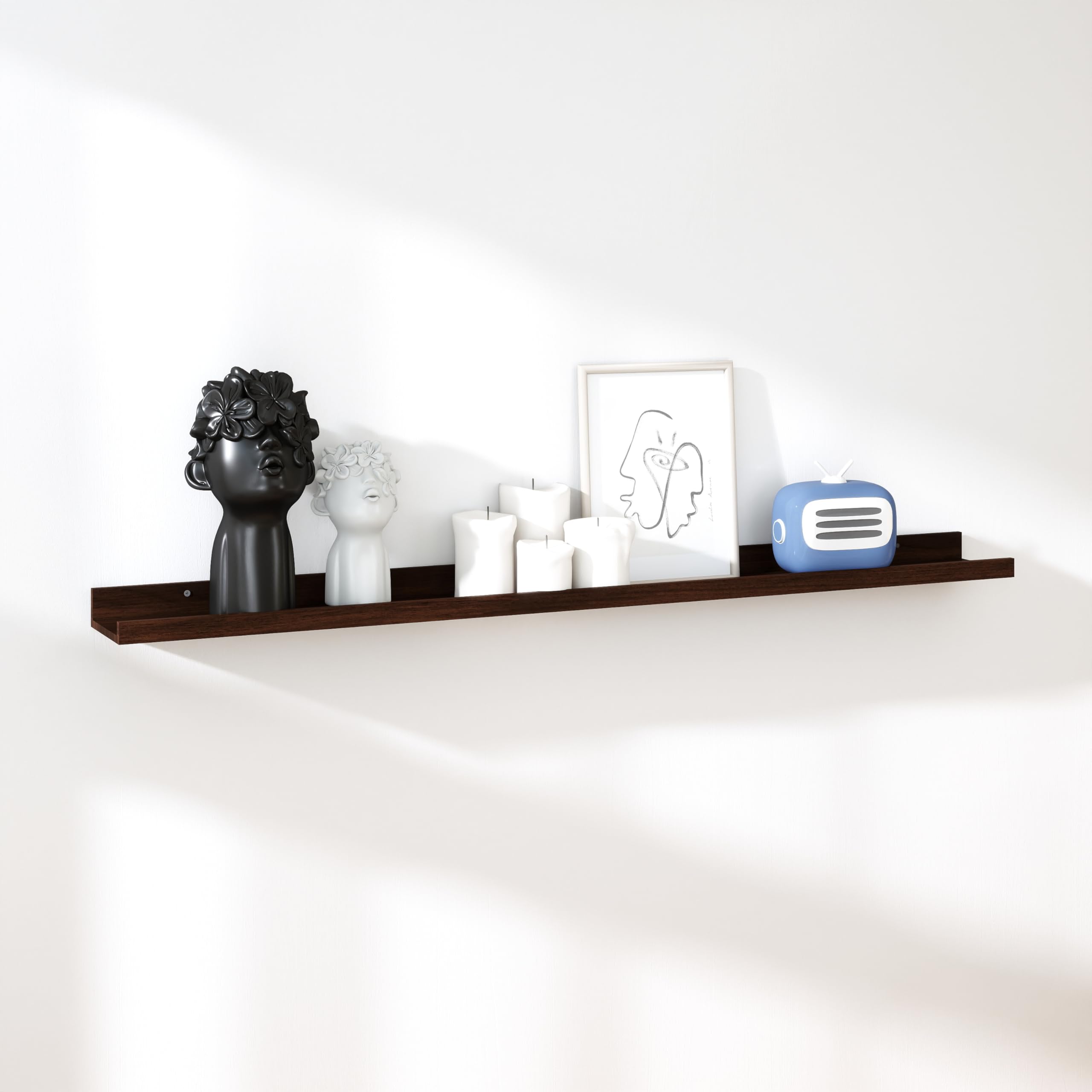RICHER HOUSE Walnut Floating Shelves for Wall Set of 1, 90 CM Wood Floating Shelves Modern for Photo Ledge Display, Wall Decor, for Room Decor, Living Room, Bedroom, Bathroom, Kitchen, Laundry