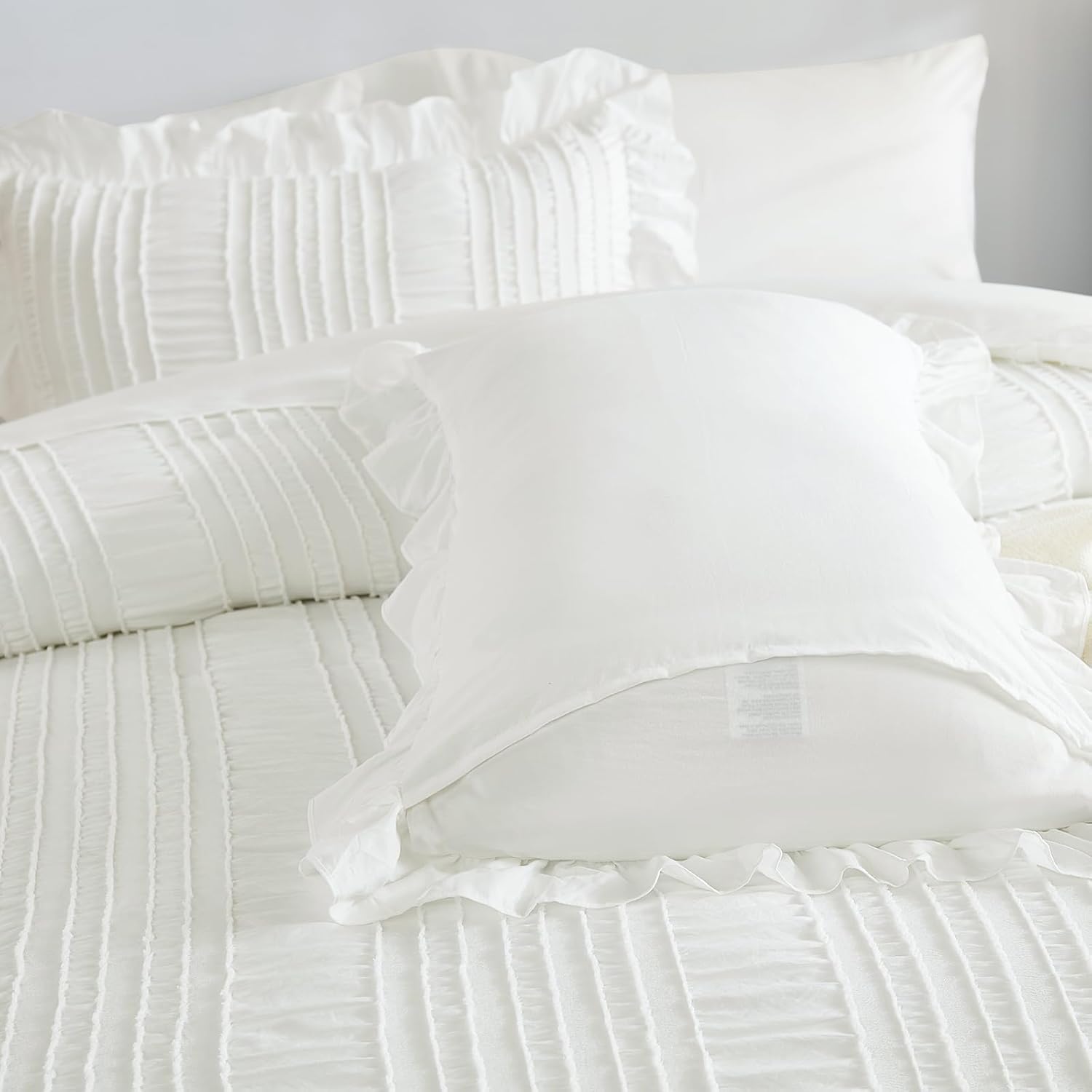 WONGS BEDDING White Comforter Set King,7 Pieces Ruffle Comforter Set with Sheets,Textured Bed in a Bag for King Bed 104"×90" - Image 8