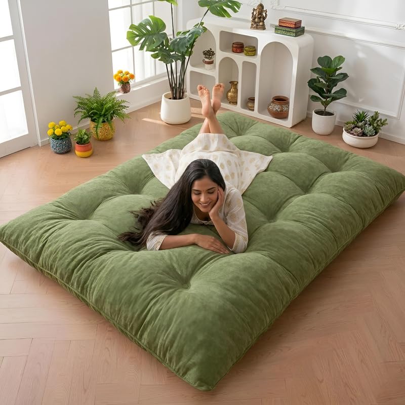 Floor Mattress Full Size, 6" Japanese Futon Mattress Foldable Floor Bed for Adults Sleeping Mattress with Buckle Straps Floor Couch, Sleeping Pad for Hall, Bedroom, Size: 5 Ft X 4Ft, cotton fibre-image-6