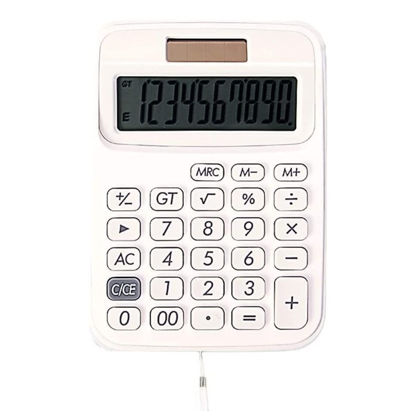 Calcolatrice per Ufficio Calcolatrici for Studenti Calcolatrice Portatile A Doppia Alimentazione Solare con Cordino Display A 10 Cifre Scuola(White)