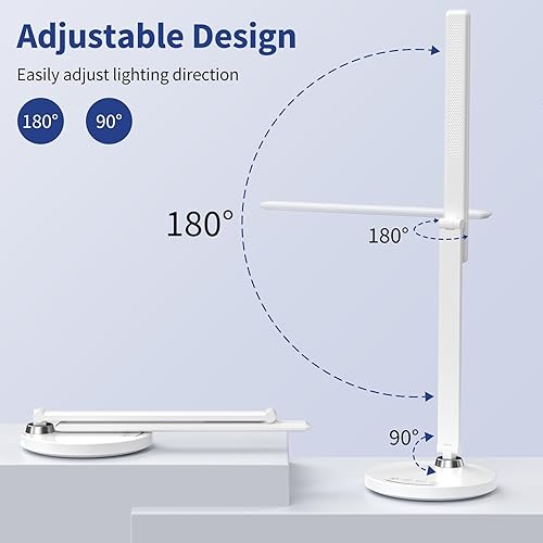 Miniatura 6 de Kary Lámparas LED de escritorio para oficina en casa, luz de escritorio alta con base, altura ajustable de Gosseneck flexible, 5 niveles, brillo y
