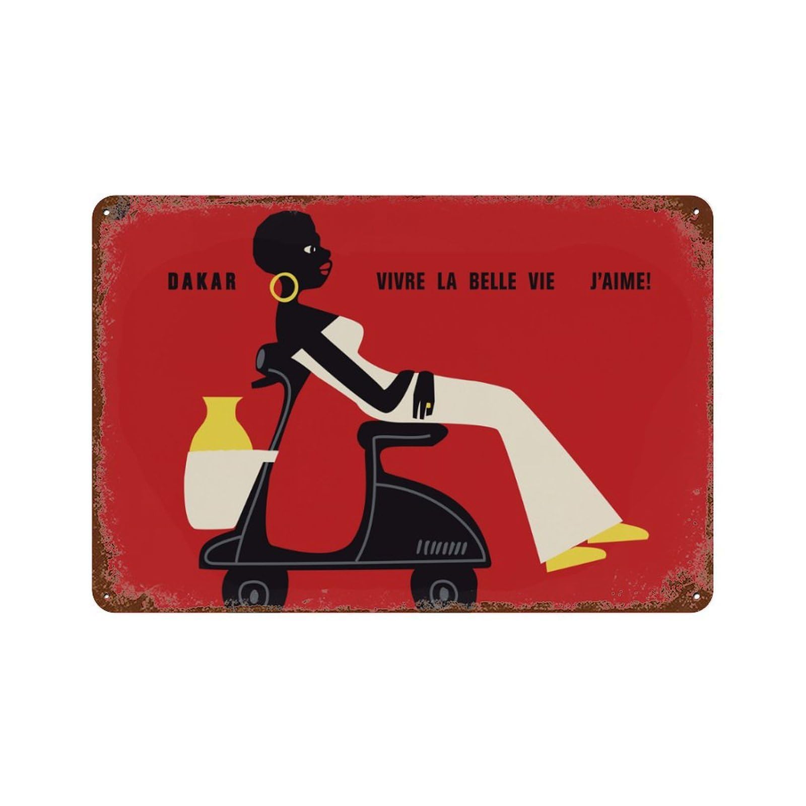 xiaoxiaoshen On A Vespa in Dakar Woman Senegal Africa Mid Century Modern Ethiopia (2) Wall Decor Art Metal Tin Poster Modern Home Decor Art Home Bar Shop Decorations Vintage Sign 20x30cm
