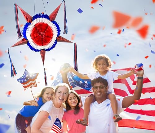 Miniatura 57 de Piñata de estrella mexicana con conos rojos y cuerda de 25 pies, piñata extragrande para adultos o niños, piñata para cumpleaños, decoraciones