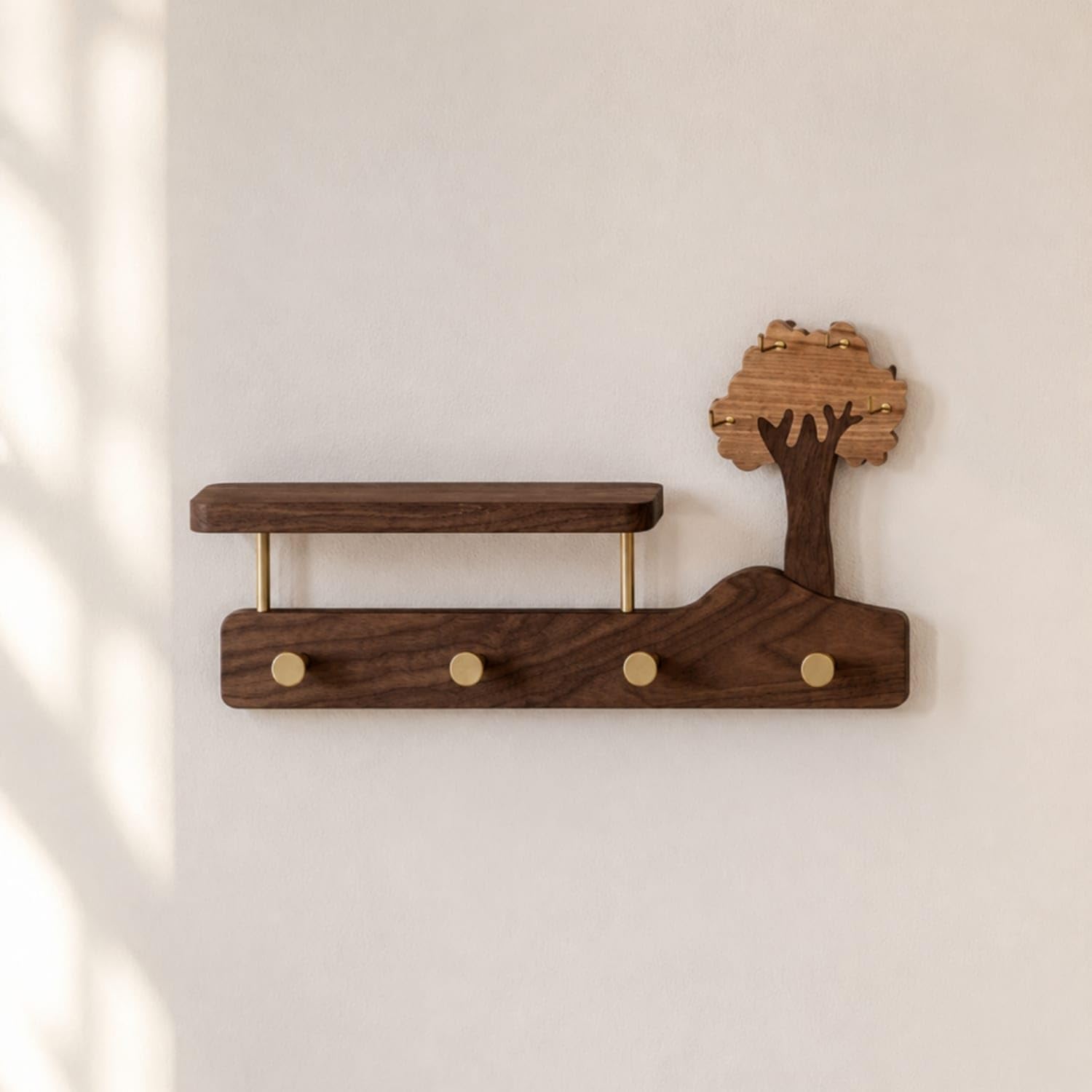 1 2 3 4 WOOD SHELF WALNUT 4点セット 新品 SNAPPSY Solid Wood Wall-Mounted Coat Rack with Shelf Walnut Finish