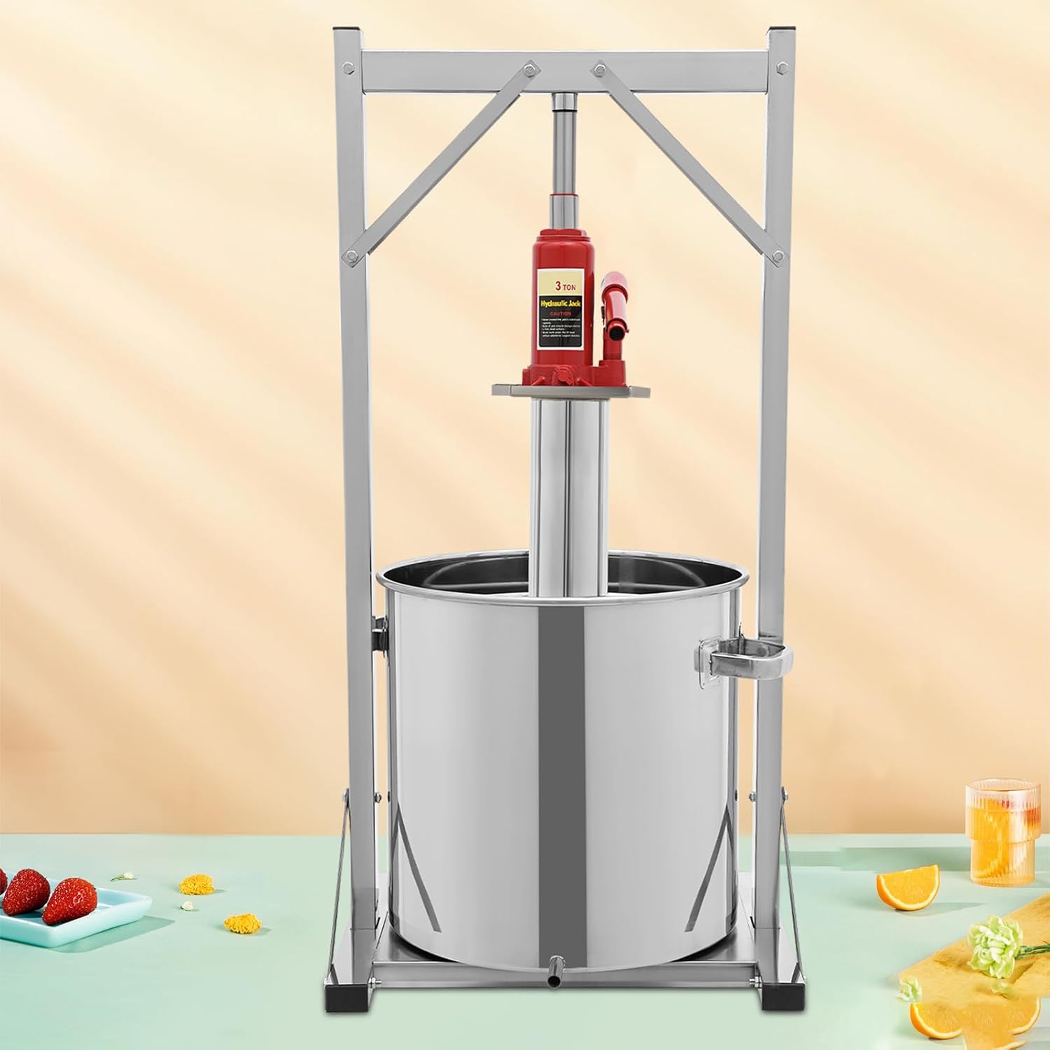 Fruit Wine Press, Stainless Steel Fruit Wine Press with 9.51 Gallon Outer Barrel Apple Cider Press Stainless Steel Hydraulic Jack Press Extractor for Press Rice Wine, Honey, Vegetables