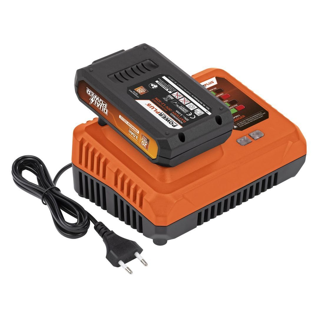 Set de Batterie et Chargeur Powerplus Dual Power POWDP9063 - Batterie 3,0 Ah de 20 V et Chargeur 4 A - pour Outils de Bricolage sans Fil de 20 V - Plateforme de Batterie