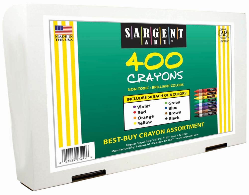 Sargent Art 400-Count Regular Crayon Class Pack, Best Buy Assortment, 8 Colors, 22-3220