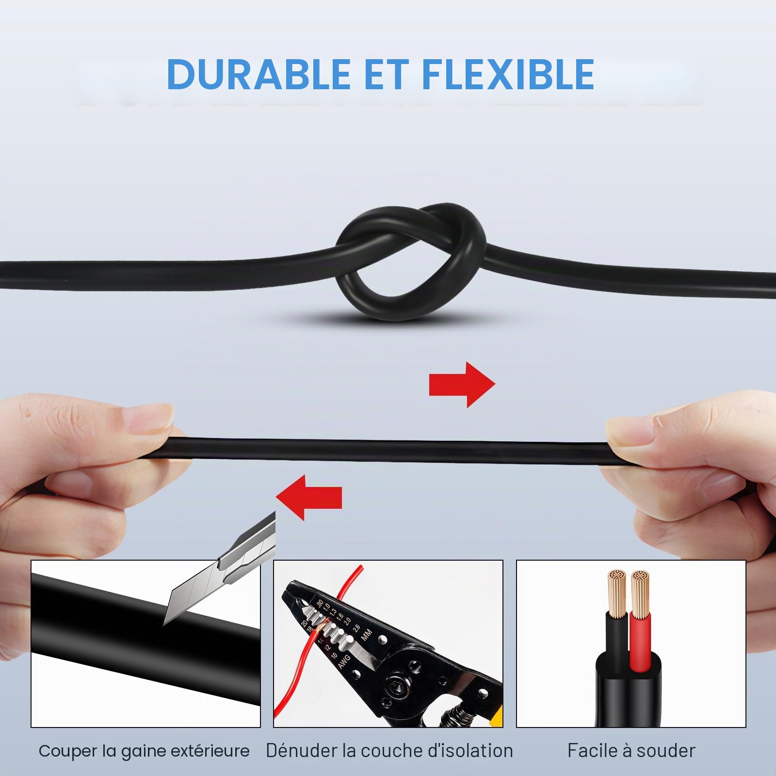 2 Fils 0,5mm² 50 Mètres Câble Pour Véhicule – d'attache Multiconducteur, Plat, Noir, Pour Caravanes, Camions, Remorques