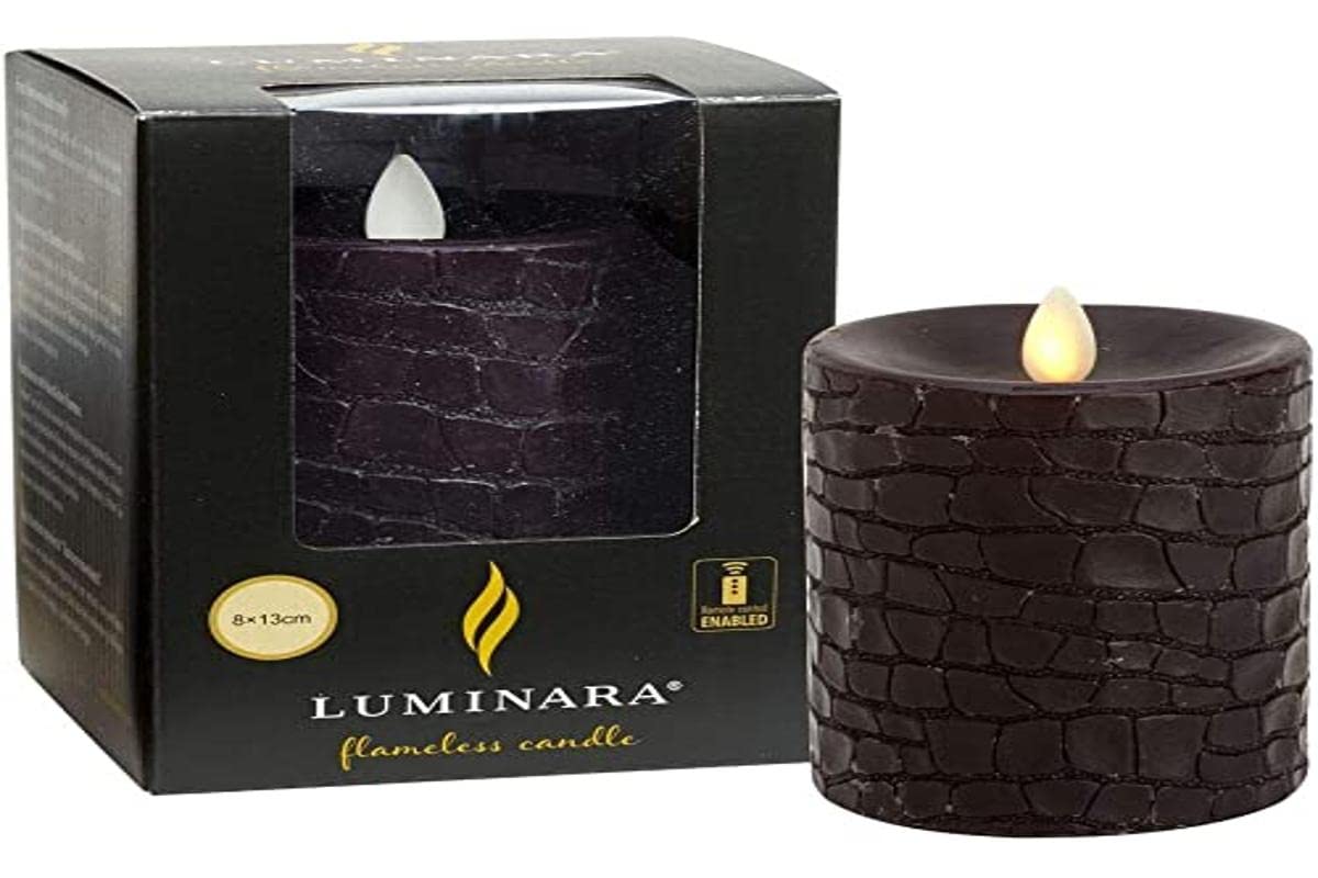 Luminara Black Led Candle Flame In Motion Finished In Crocodile Wax 8Cm Ø X 10Cm