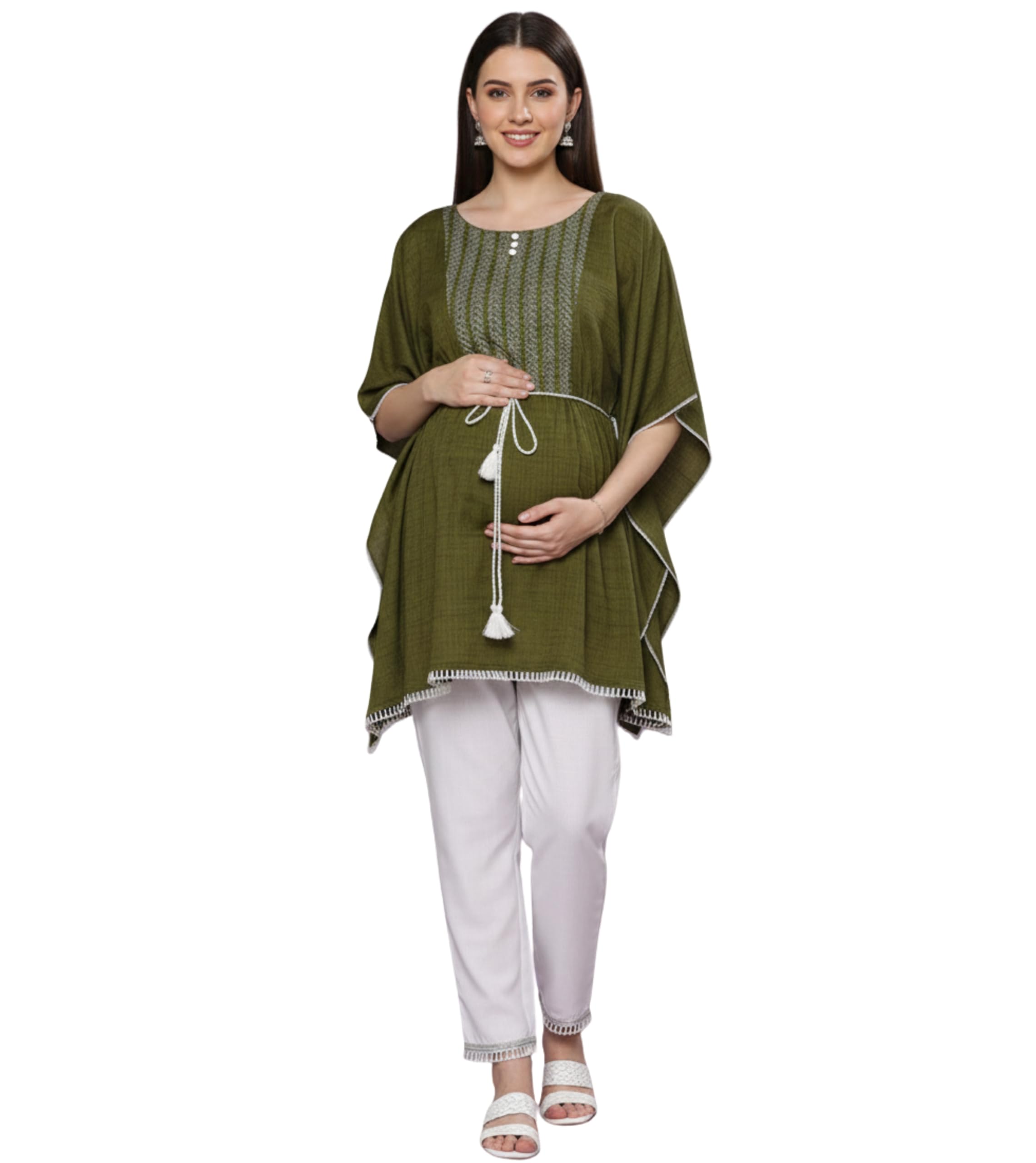 Feeding Nighty | Maternity Dresses for Women Cotton | Floral Rayon Kaftan Kurta Pant Set with Dual Nursing Zippers for Pregnancy & Breastfeeding | Baby Shower Gifts for Mom