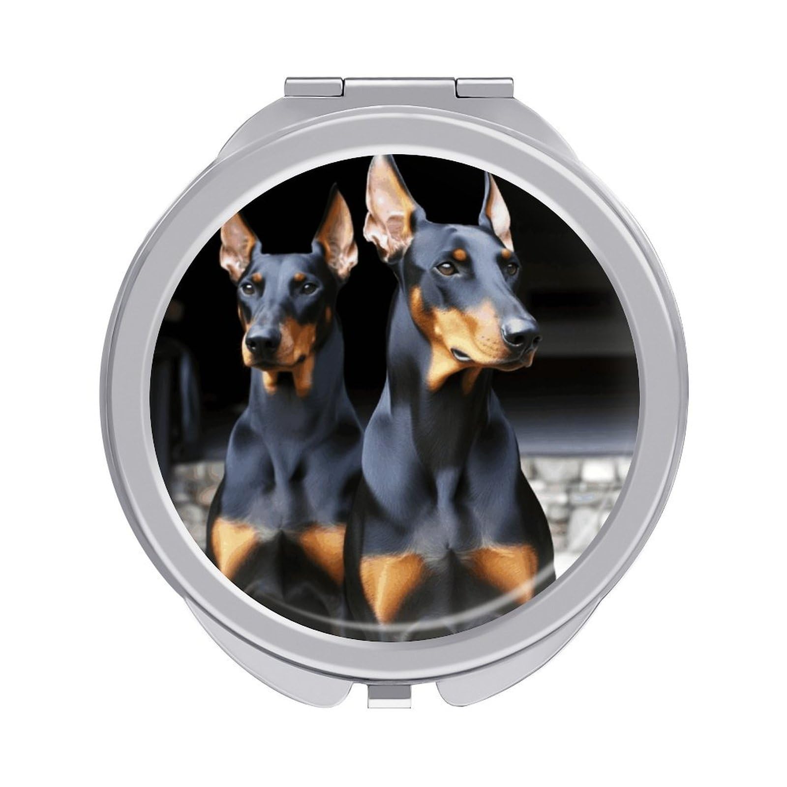 VstaDank Doberman Travel Makeup Mirrors Exquisite Double-Sided 2X/1X Magnifying Folding Pocket Mirror Portable Round Handheld Mirror Mini Compact Mirrors for Outdoor Home