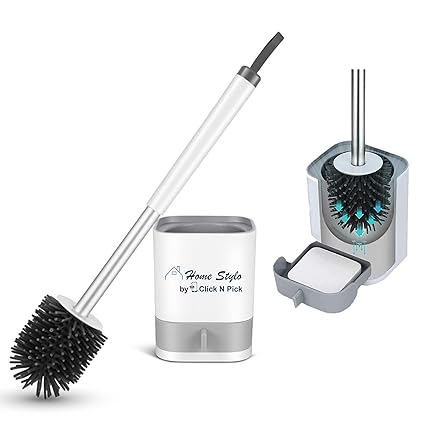 Click N PicK Home Stylo Toilet Brush, Bathroom Toilet Brush Holder Set, Essential Bathroom Accessories, Elegant Soft Silicon Design for Bathroom Cleaning, Drain Cleaner, Toilet Brushes