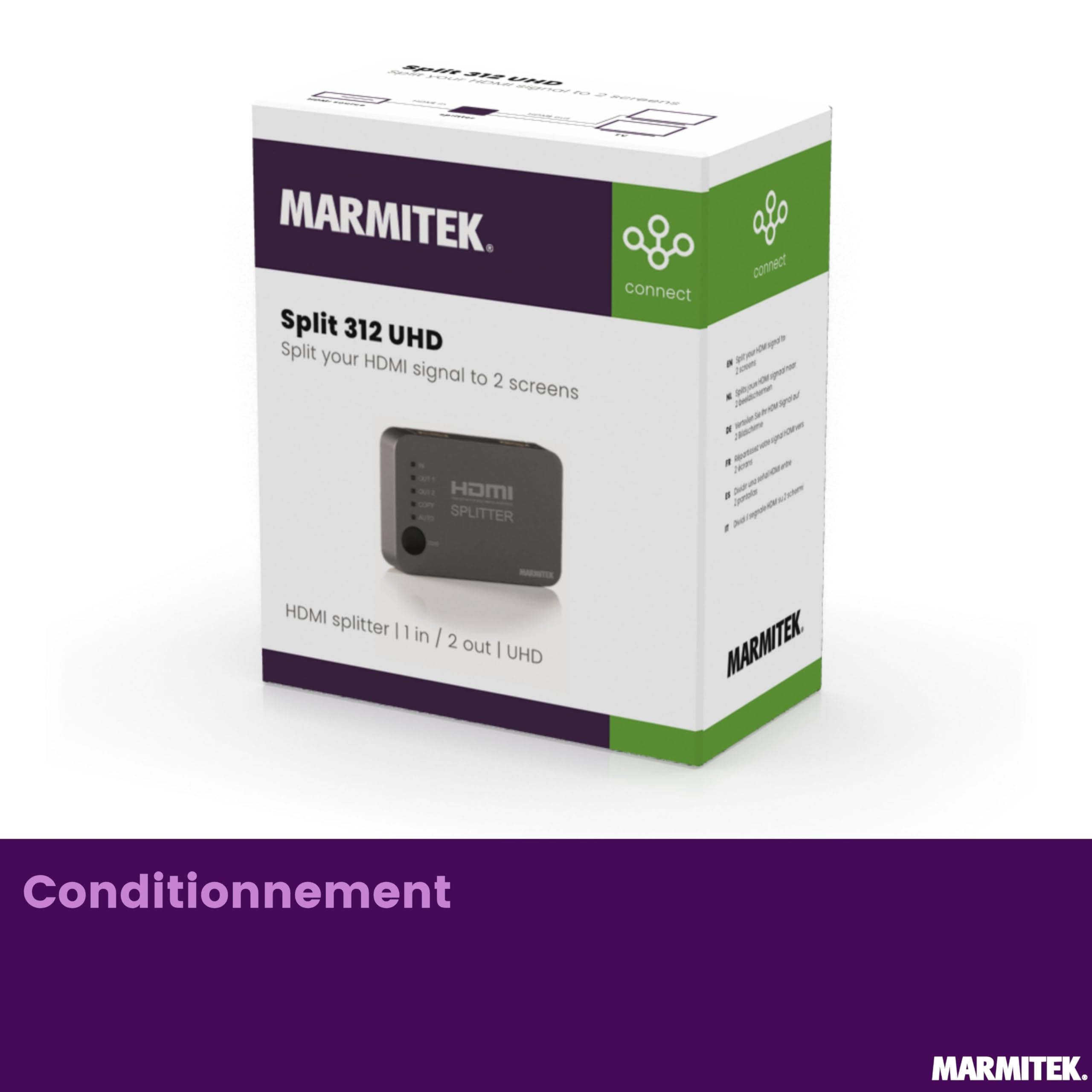 Marmitek Split 312 UHD - Répartiteur HDMI 1x2 4K pour TV et vidéoprojecteur