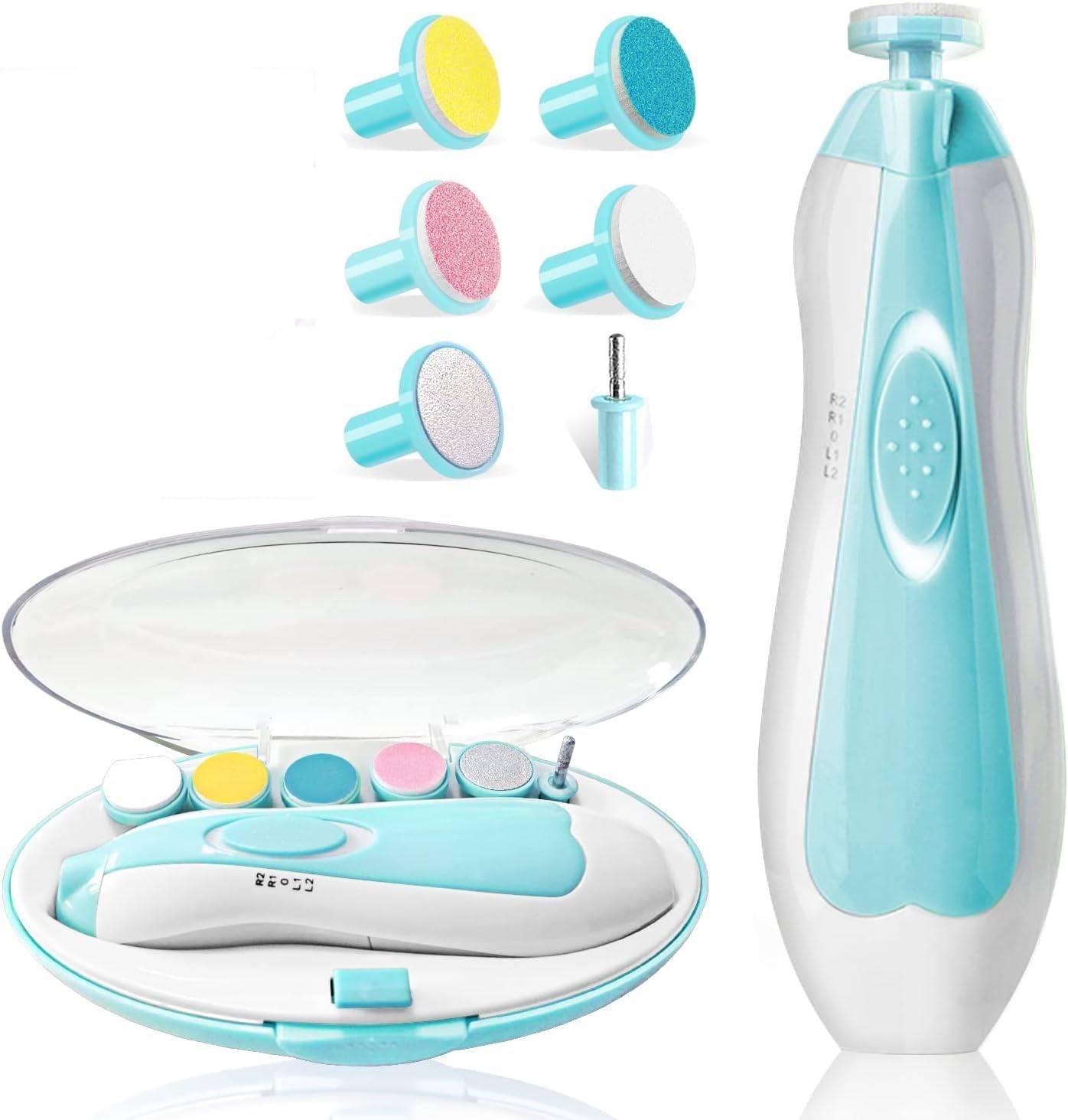 Baby Nail Trimmer Electric 6 in 1 Baby Nail File Clippers for Toes & Fingers, Safe Nail Filer Grinder Manicure Kit Kids 6 Replacement Tools with Led Light Trim and Polish-image-25