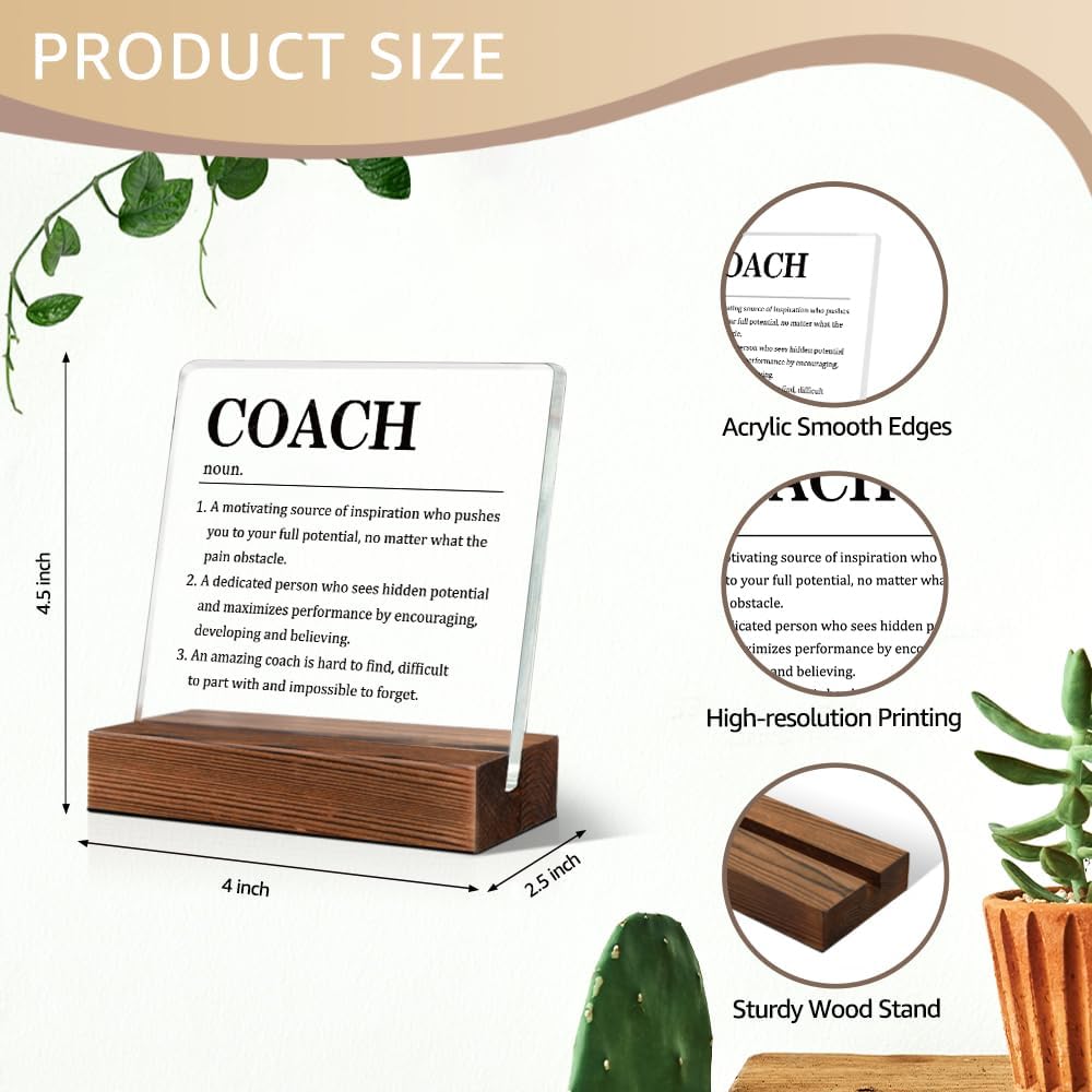 Coach Definition Acrylic Sign With Wooden Stand, Appreciation Thank You Gifts for Coaches Mentor Trainer Instructor, Retirement Farewell Gifts for Basketball Cheerleading Gymnastics Coach - Image 2