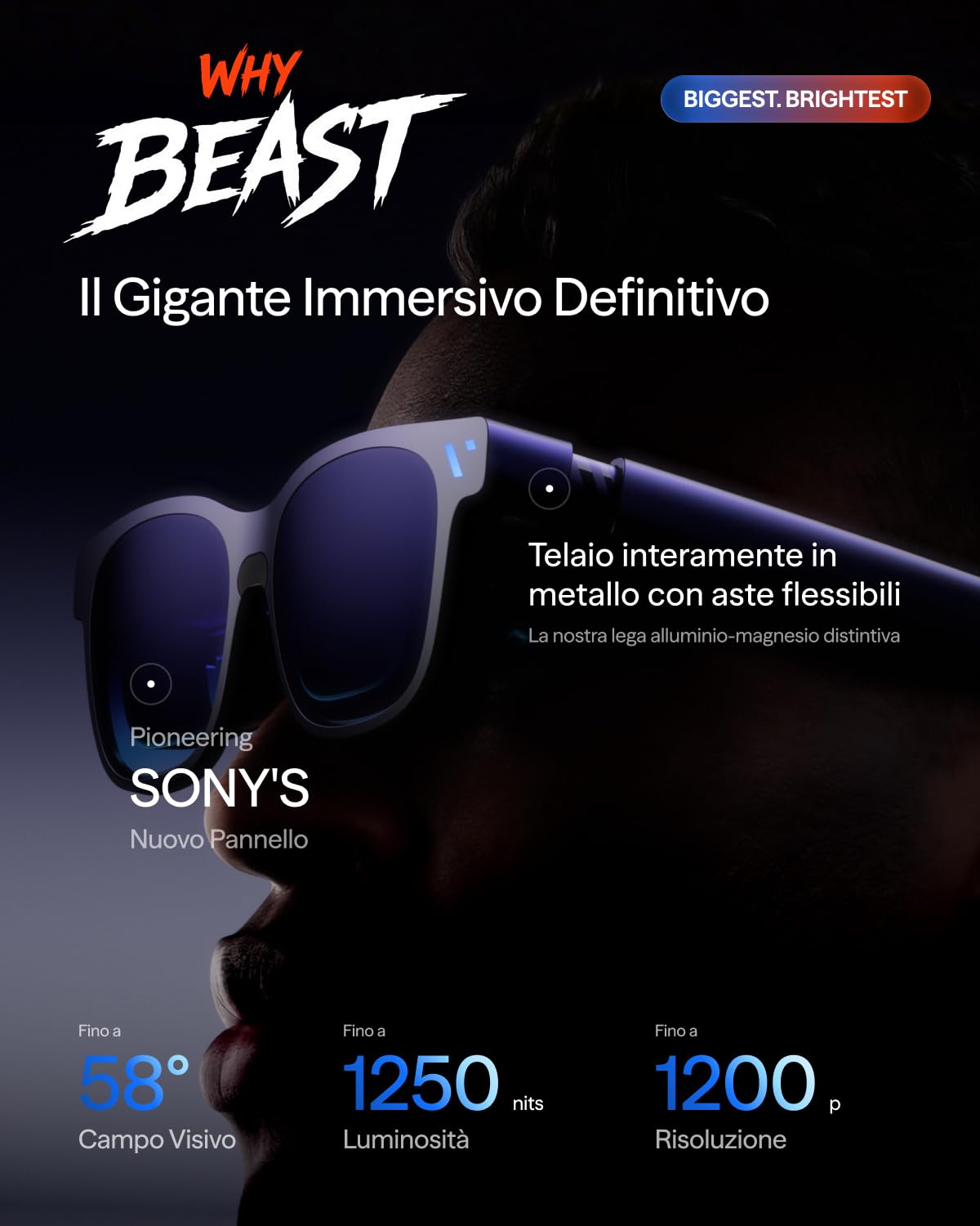 VITURE Beast Occhiali XR, 174” 1200p 58° FOV, VisionPair™ 3DoF Integrato, Oscuramento Dinamico, HARMAN Audio, Occhiali AR per iPhone/Android/Mac/PC/Switch 2 – I Più Grandi, Luminosi e Intelligenti