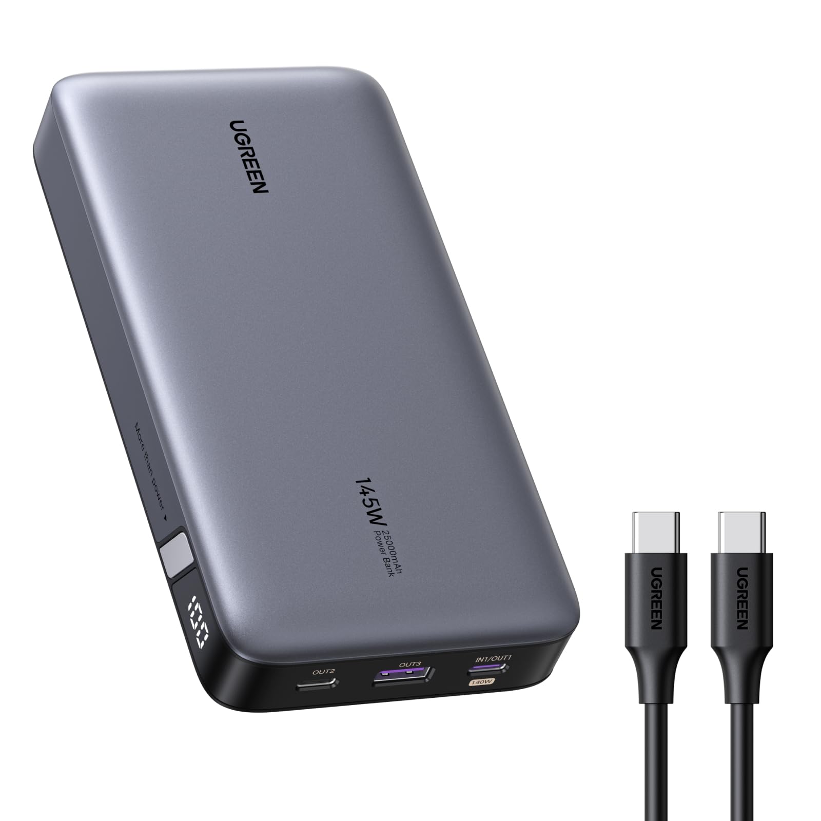 UGREEN Power Bank 25000mAh 145W Laptop Portable Charger with 3-Port Output USB C Fast Charging, Smart Digital Display Battery Pack for iPhone 17 Series, Samsung S25U, MacBook, Dell, iPad, AirPods etc