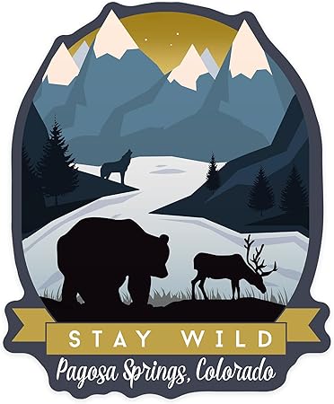 Amazon Com Pagosa Springs Colorado Stay Wild Animal Silhouettes Yellow And Blue Contour Vinyl Die Cut Sticker 1 5 8 X 2 1 2 Waterproof Decal For Cars Water Bottles Laptops Coolers Small