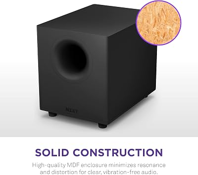 NZXT Relay PC gaming desktop deep bass speaker – AP-SUB80-EU – 140 Watt – deeper, stronger bass – down radiating 6.5 inch drive – Crossover and rotary button for phase – black
