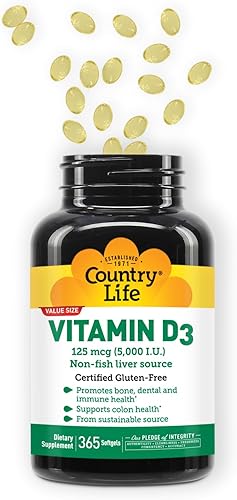 Miniatura 6 de Country Life Vitamina D3 5000 UI 365 cápsulas blandas certificado sin gluten