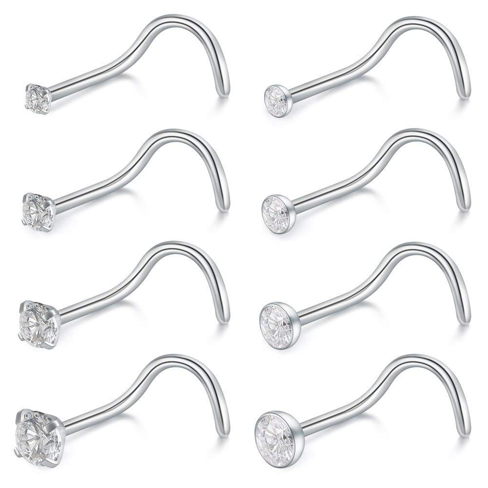 AceFun Piercing para nariz, 18 g, 20 g, acero quirúrgico, para mujer, para hombre, ópalo, hebilla, circonita, nariz, barra de nariz, piercing