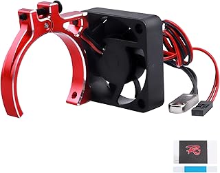 CrazyHobby RC Car Motor Heatsink Cooling Fan with Thermal Sensor Aluminum Clamp Heatsink for 42mm Motors fit 4268 4274 Motor 1/8 1/10 Buggy Cars Truck Crawler (Red)