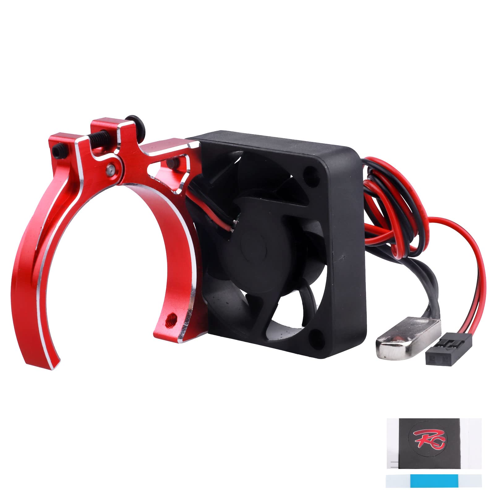 RC Motor Cooling Fan with Thermal Sensor Aluminum Clamp Heatsink fit 4268 4274 Brushless Motor for 1/8 1/10 Truck Buggy Crawler 42mm Motors(Red)