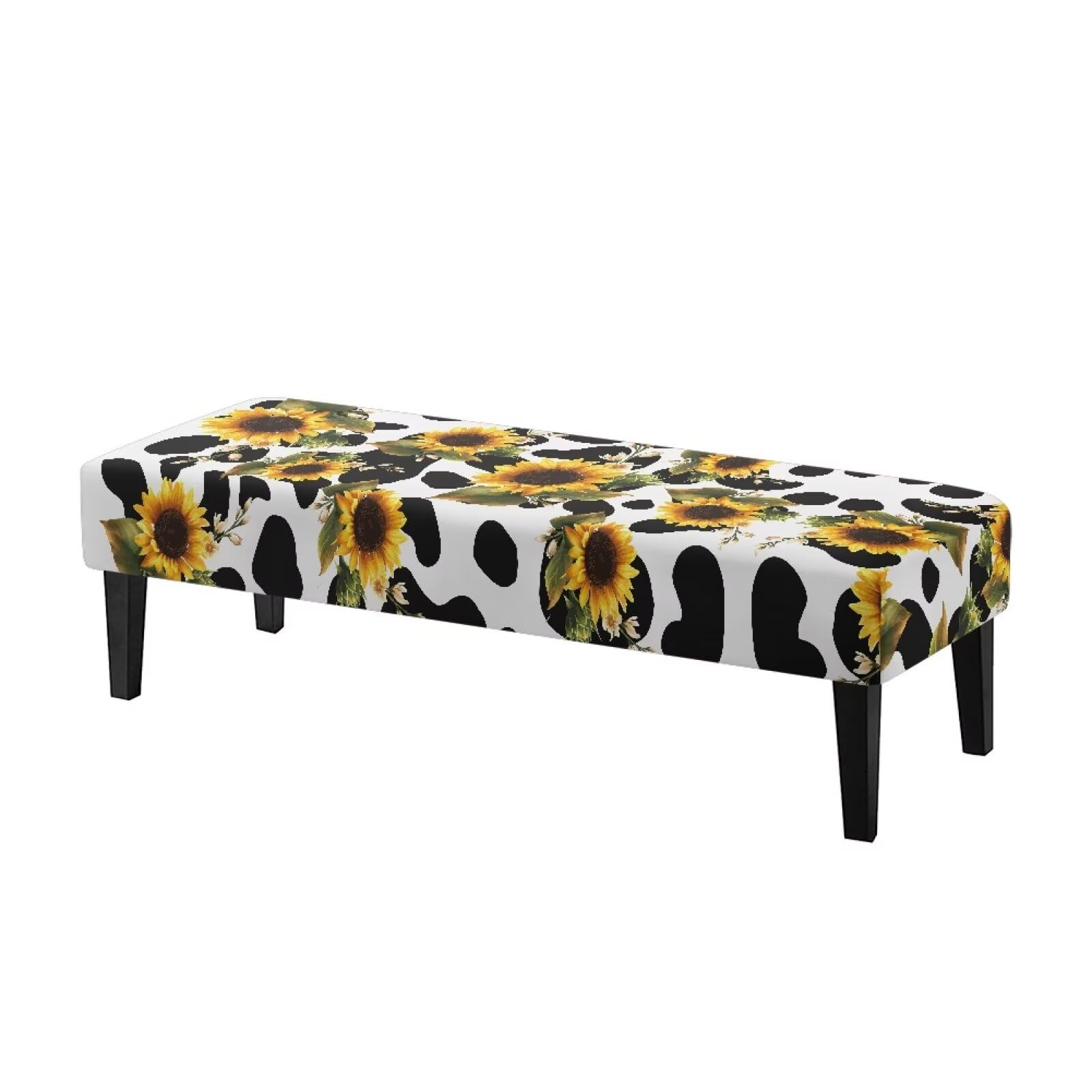 Cugasmaru Bench Seat Cover Sunflower Dining Bench Cover Cow Print Slipcover for End of Bed Benches Dustproof Table Chair Protector Covers for Living Room Waterproof Outdoor