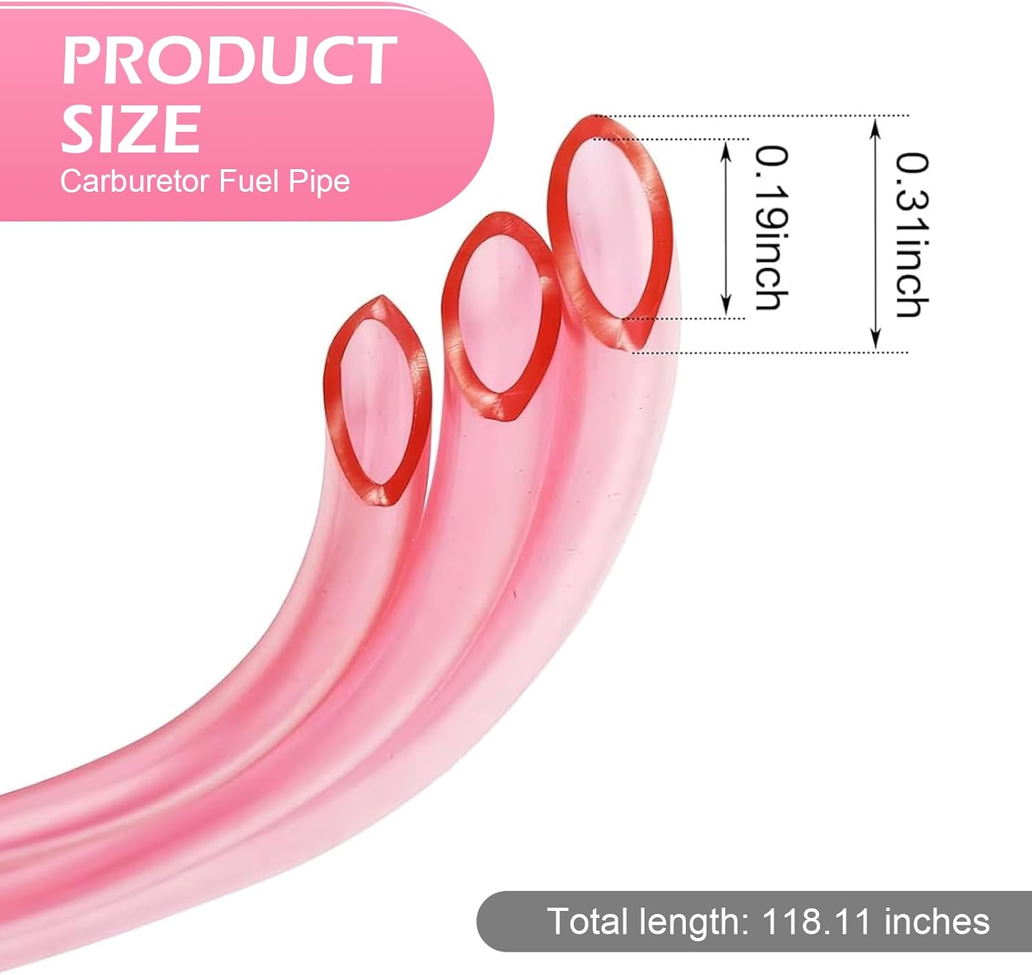 Carburetor Fuel Vent Lines, 118" Leak-proof Rubber Motorcycle Carburetor Fuel Pipe, Flexible Cuttable Waterproof Oil Tube for ATV Dirt Bike Go Kart Moped Pocket Bike (Pink)