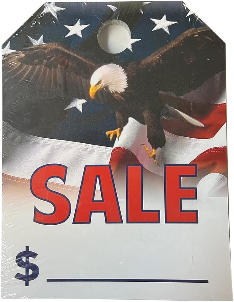 Jumbo Car Dealer "Sale" Mirror Hang Tags - Eagle Patriotic Theme - 50 Pack