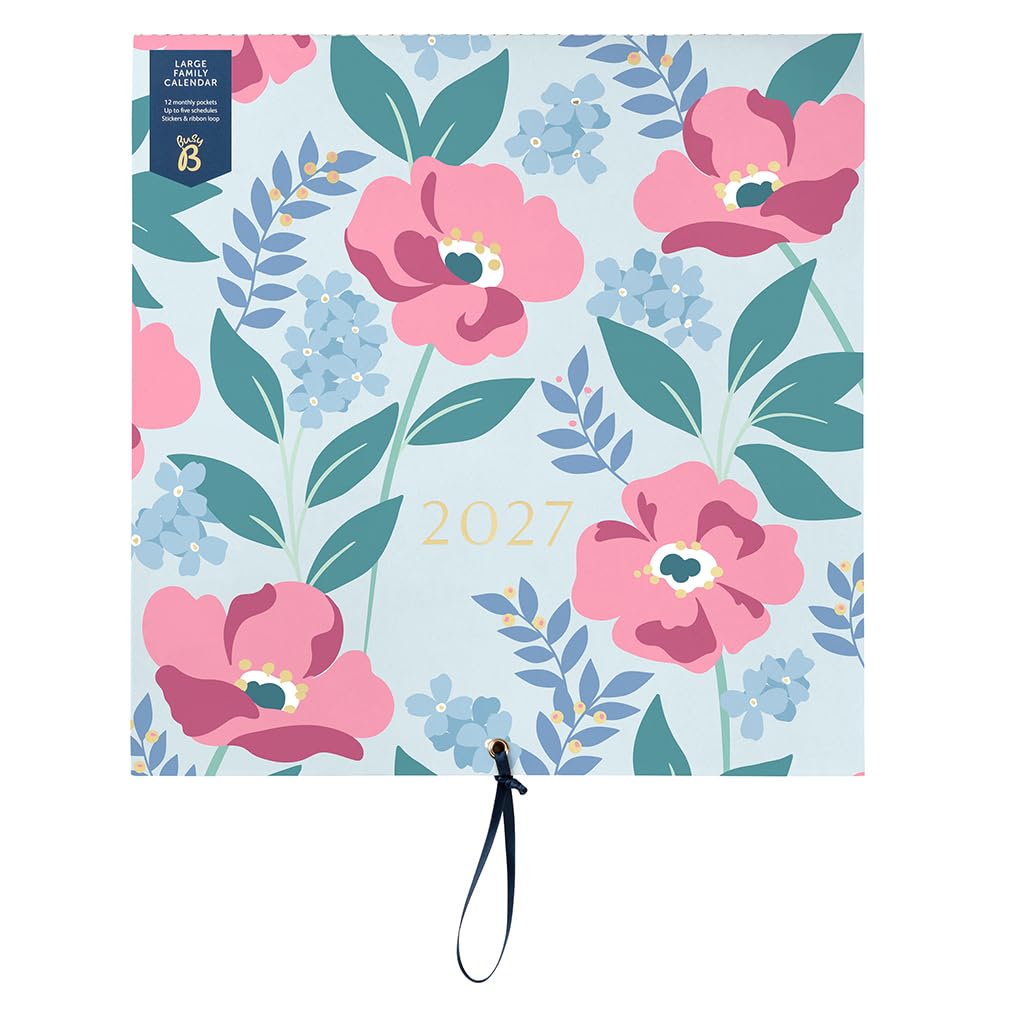 Busy B 2027 Large Family Wall Calendar - Cloud Blue Floral - 5 Columns