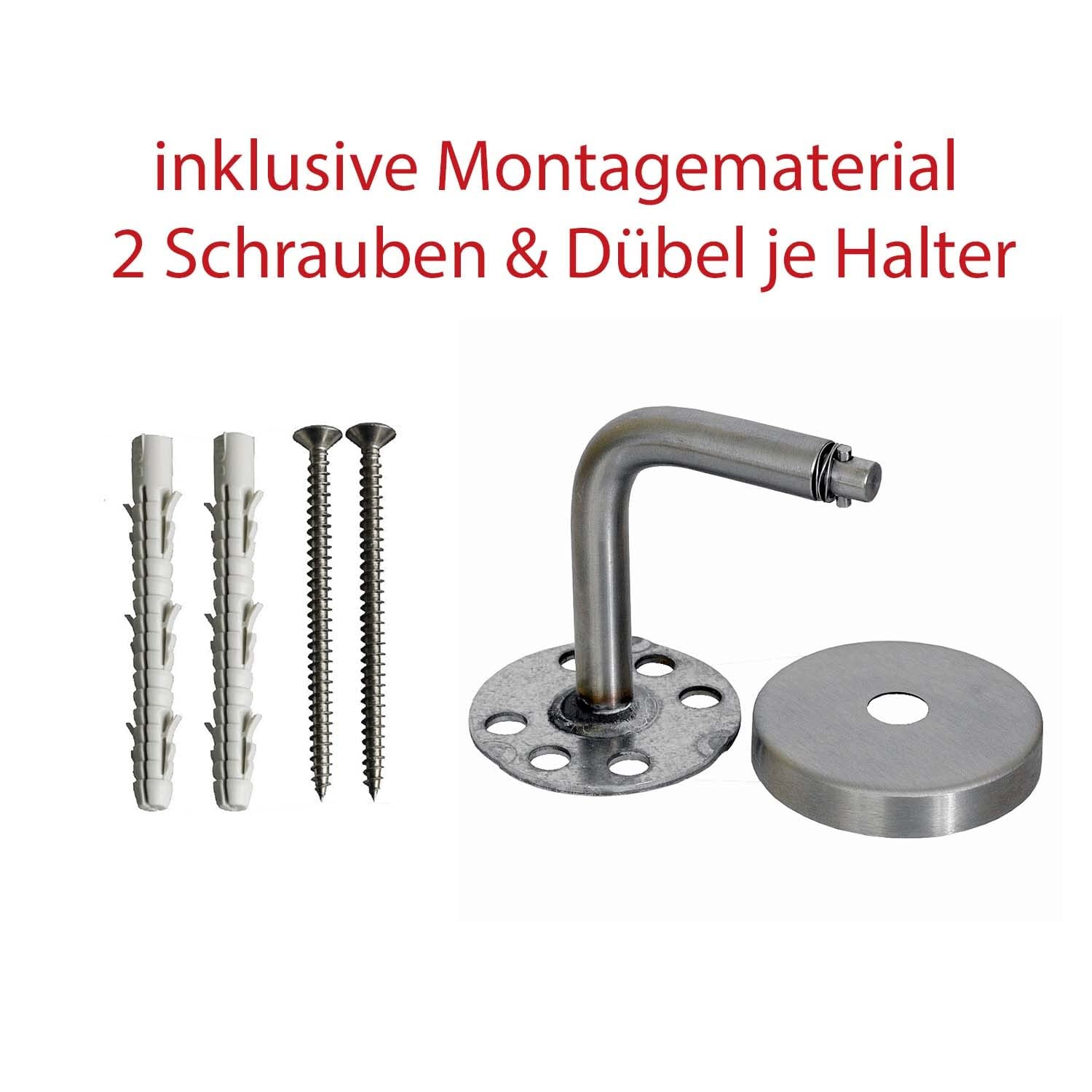 TIBU Handlauf Edelstahl 33,7 mm Geländer 100 cm gewölbte Kappe gewinkelte Halter