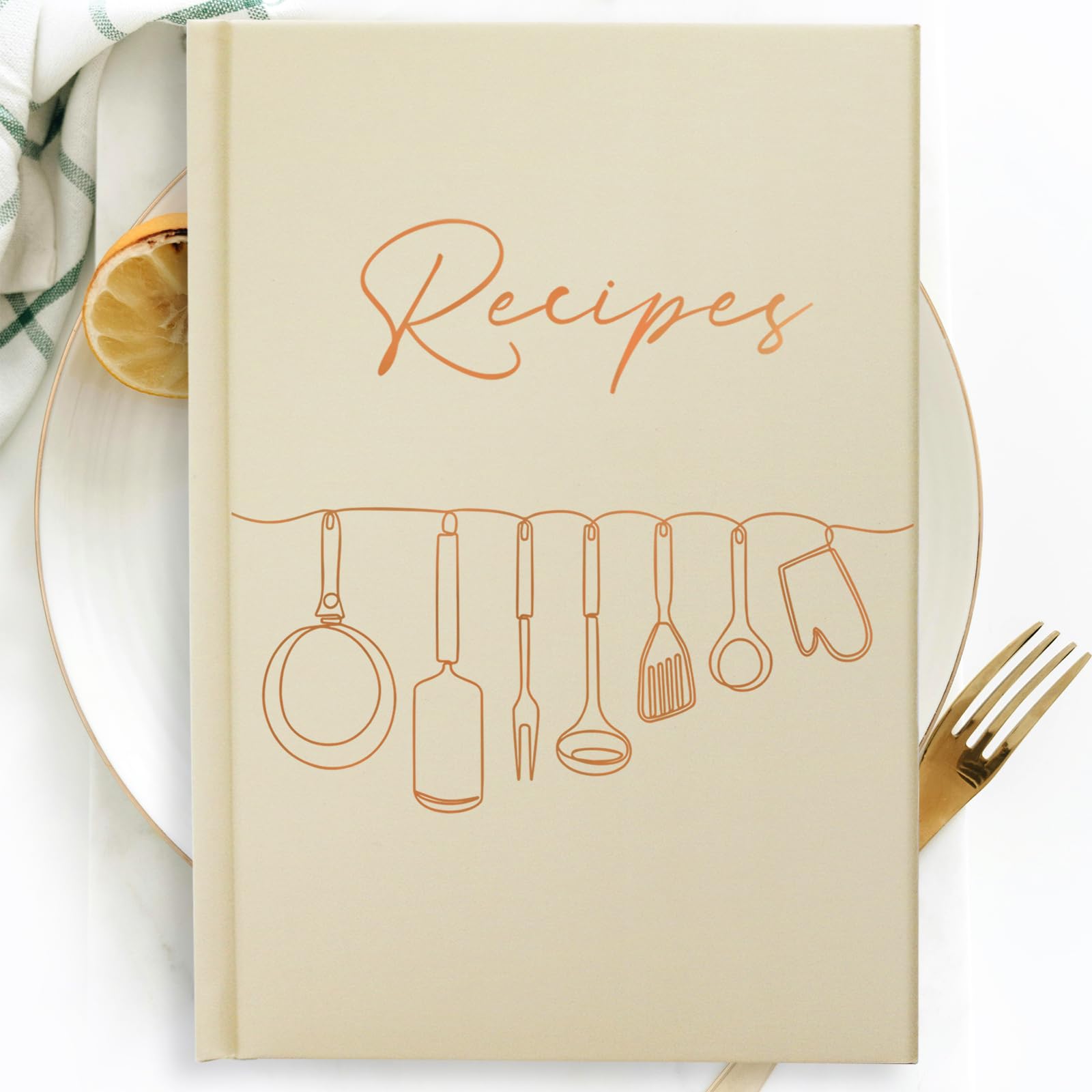 Perfect Blank Recipe Book with Waterproof Cover - 8.5''x6'', Holds 100 Recipes - The Recipe Notebook To Write In Your Own Recipes - Customizable