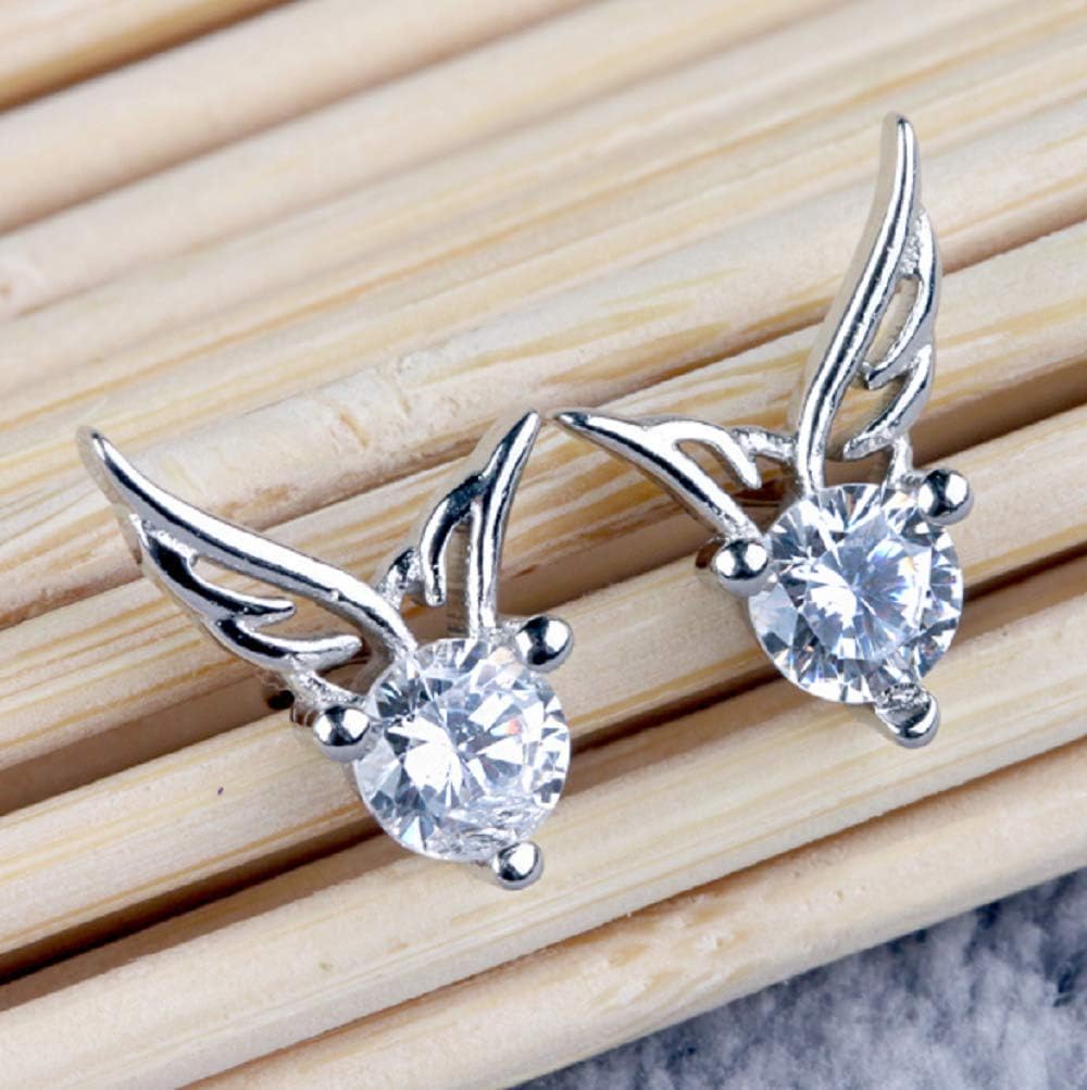 DTECGOUG Fashion Lady 925 Sterling Silver Angel Wings Crystal Stud Earrings Cubic Zirconia Angel Wings Stud Earrings - Image 4