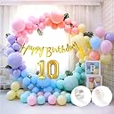 Flyloons 10Th Pastel Happy Birthday Decoration For Girls Kids Boys With Glitter Golden Happy Birthday Paper Banner,Pastel Balloons,Glue Dots,Arch Tape For Decoration Items For Room,Pack Of 50 gallery image