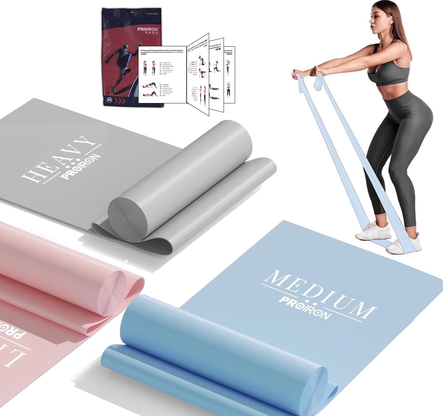 PROIRON Latex Resistance Bands Set of 3, 6.6FT / 4.9FT Physical Therapy Exercise Bands with 3 Different Resistance Levels, for Women/Men Pilates,