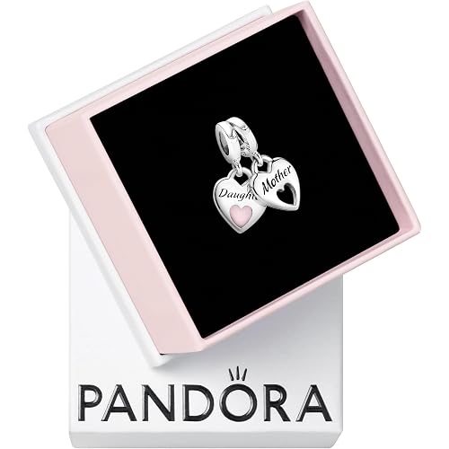PANDORA Double Heart Split Dangle Charm - Compatible with PANDORA Moments Bracelets - Jewelry for Women - Made with Sterling Silver & Enamel