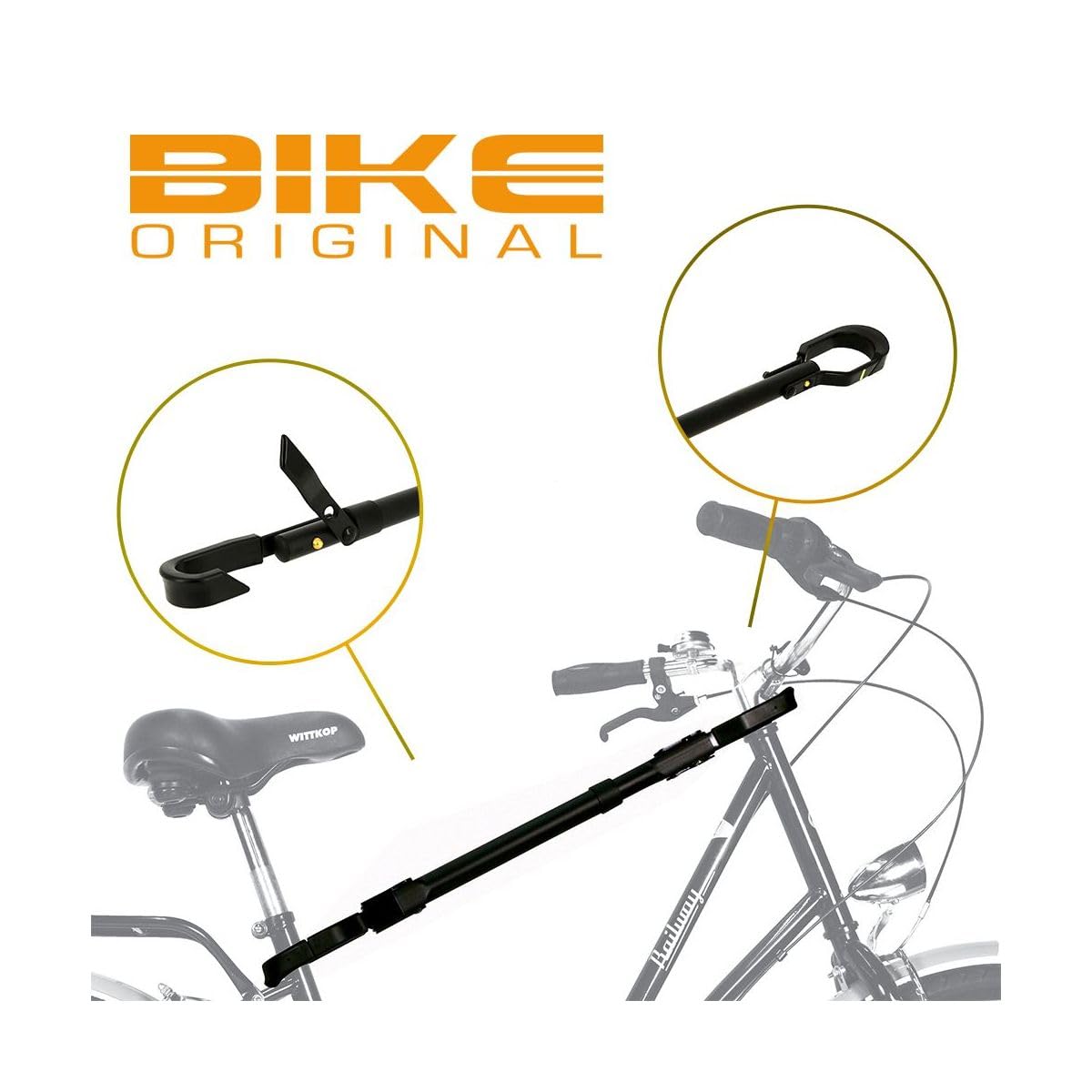 Barre de Transport Porte vélo BIKE ORIGINAL - Adaptateur vélo Femme, vélo Suspendu - Compatible vélo électrique (VAE), VTT, VTC, vélo de Ville, vélo Pliant