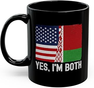 Perfect Printables Belarusian American Dual Citizen Black Cup, Funny Belarus Flag Coffee Mug Gifts, Yes I'm both of them USA