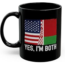 Belarusian American Dual Citizen Black Cup, Funny Belarus Flag Coffee Mug Gifts, Yes I'm both of them USA