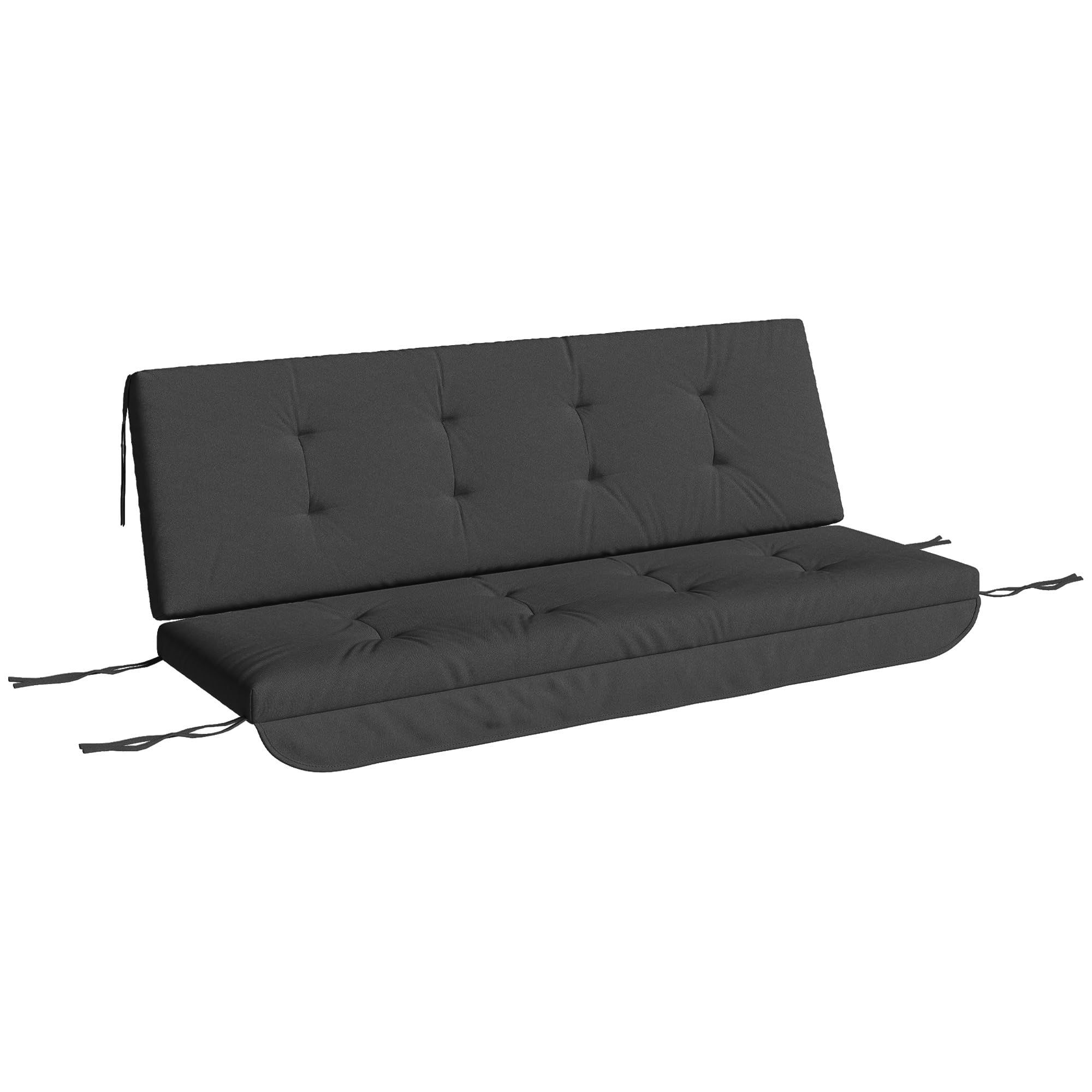 Outsunny Set de coussins pour balançoire hollywoodienne 170 cm Coussin de chaise Coussin de balançoire Coussin d'assise Balançoire de jardin Coussin de dos Coussin latéral Gris foncé