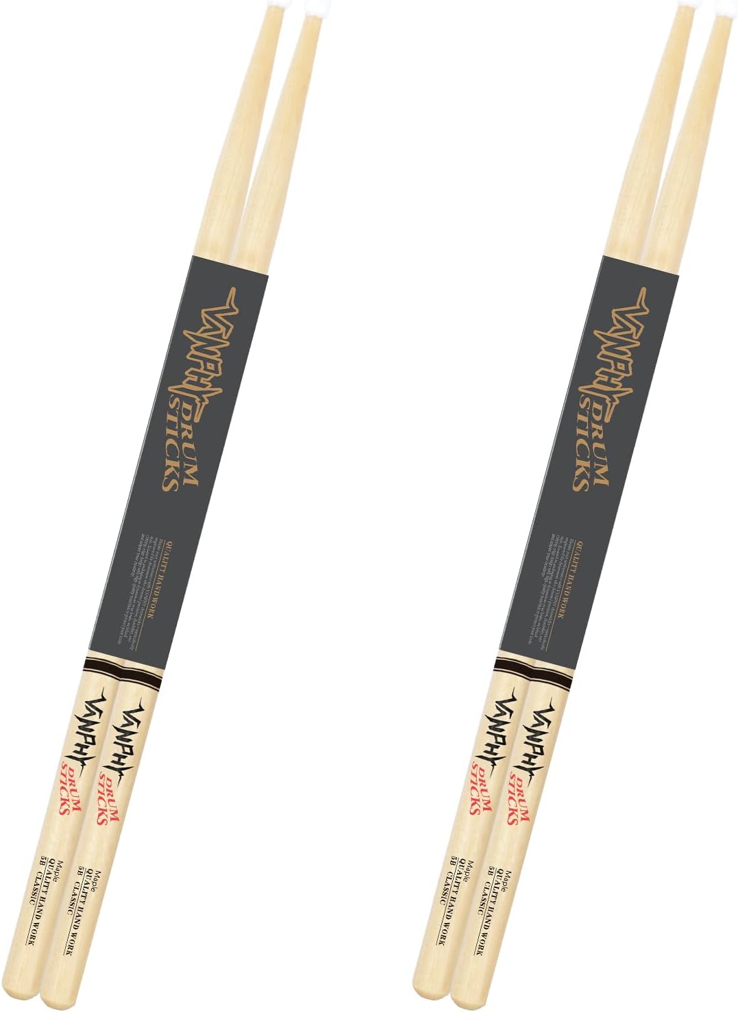 Drum Sticks 5B Classic Maple Drumsticks Nylon Tip Drum Stick for Musical Instrument Percussion Drumstick for Kids Adults and Beginners (2 Pair)