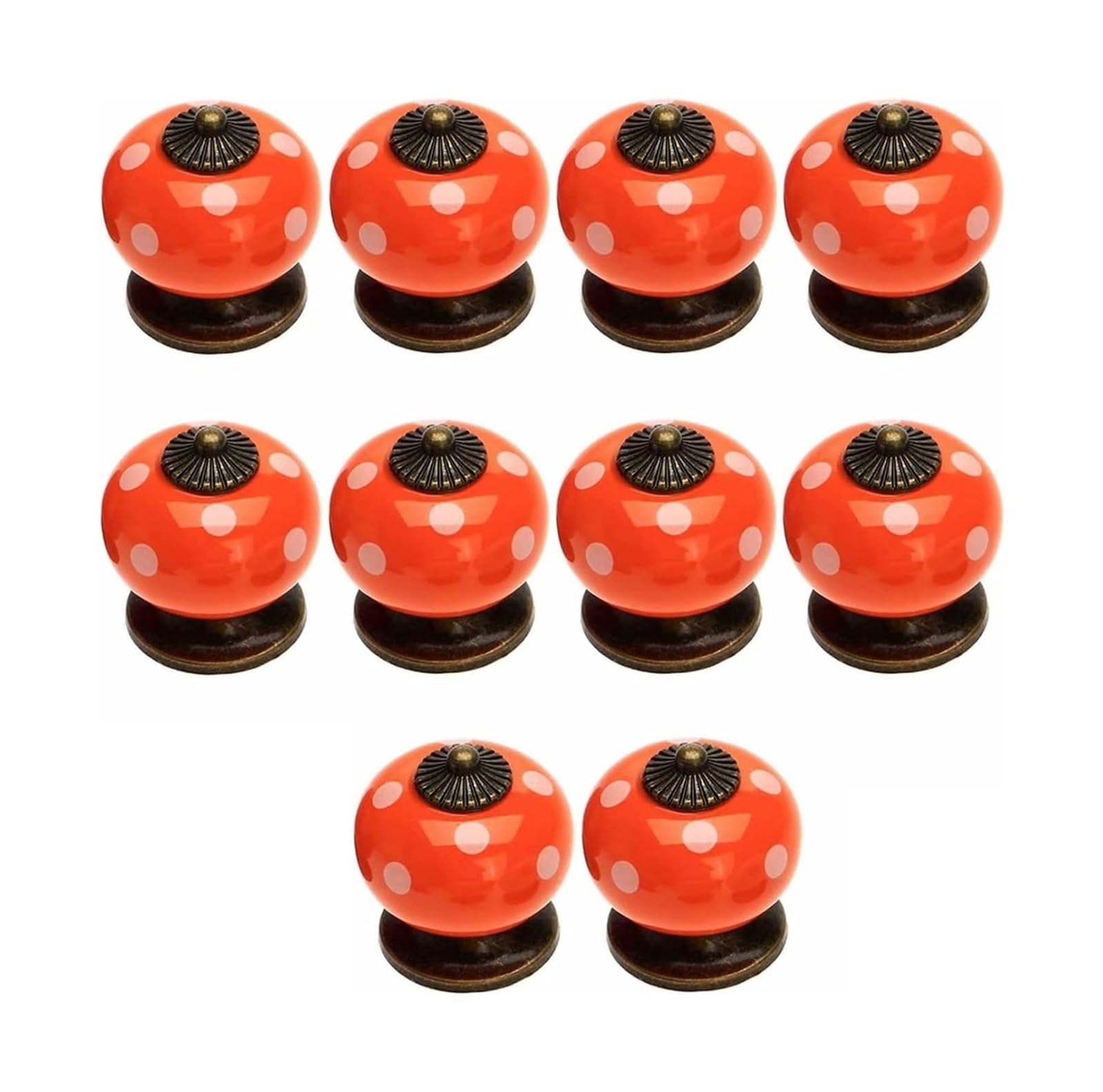 Opeximatun Orange Ceramic Drawer Knobs, 10 Ceramic Round Cabinet Handles Single-Hole Drawer Pulls Door Knobs 34X38mm(Orange)