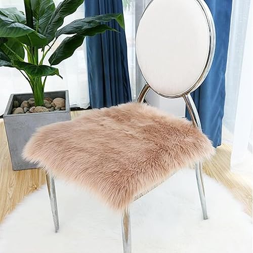 Miniatura 2 de OKAYDA Funda cuadrada de piel de oveja sintética para silla, alfombra de piel suave súper esponjosa para silla de tocador, asiento de automóvil,